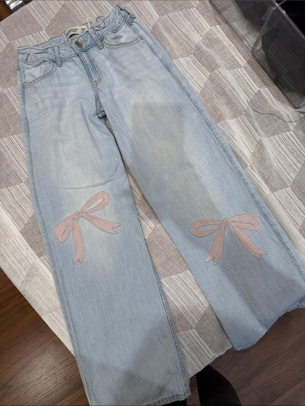 abercrombie kids Light Blue Wide-Leg Jeans with Pink Bow Appliqués